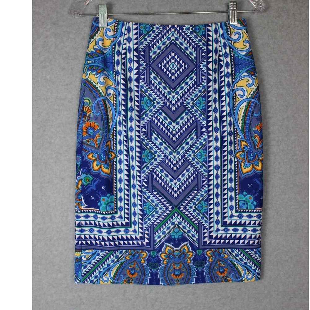 Antonio Melani Pencil Skirt Geometric Print Career Wear Blue Size 0